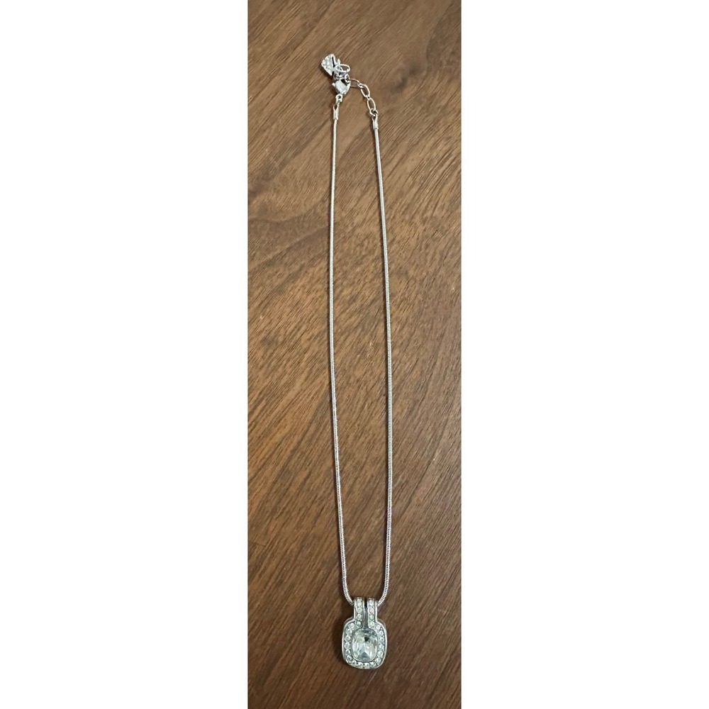 Swarovski Silver Tone Cushion Cut Crystal Pendant Snake Chain Necklace Swan Logo